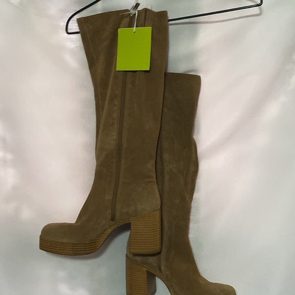 NWT Gianni Bini Brown LEATHER Suede 4” Heeled 1.5”PLATFORM Boots SIDE ZIP WO 10 - Picture 5 of 13